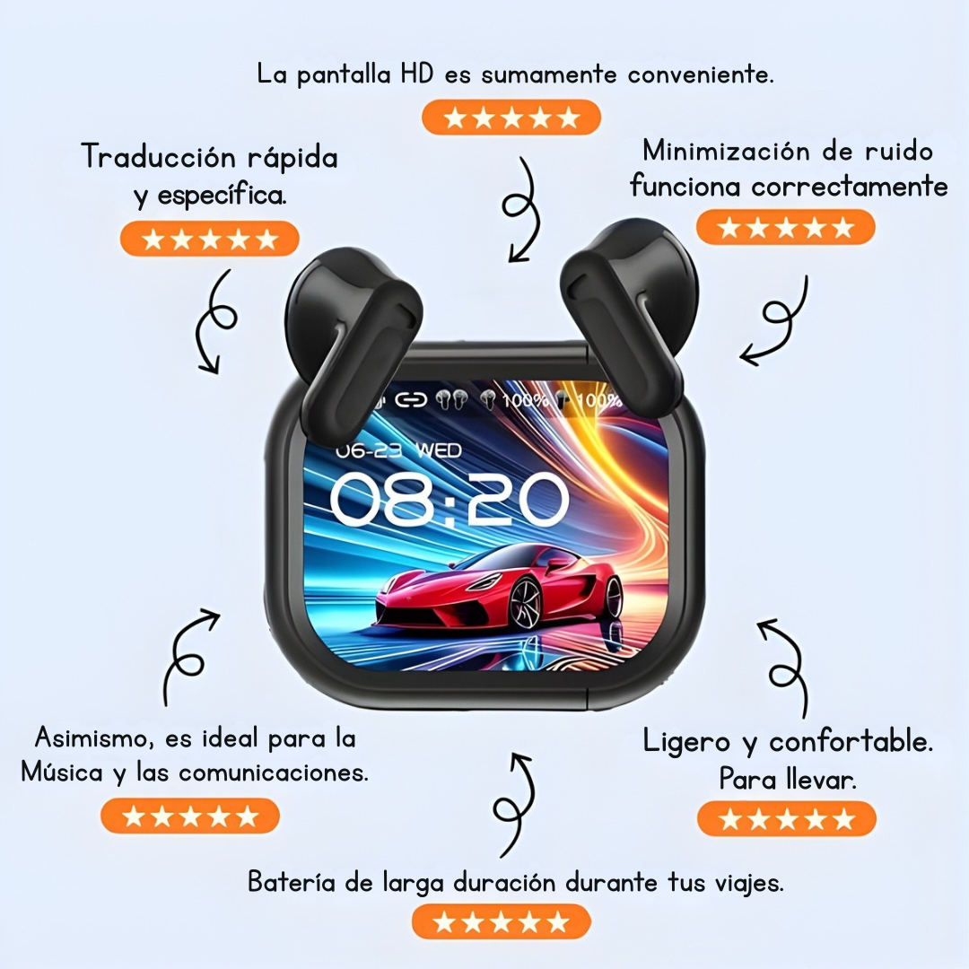 Tradéo® - Auriculares de Traducción IA con Pantalla HD y Cancelación de Ruido